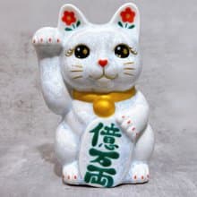 【福聚瓷靈】日本清水燒招財貓 | 花結晶 白 億萬両 右