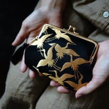 卡片收納/零錢包/口金包/手腕包/金襴金鶴親子口金包+皮革短帶