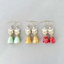 春の福々猫祭りピアス/イヤリング　セット　軽い和紙のアクセサリー