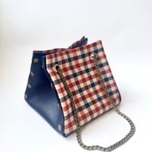 自由組合式 小方形皮革拼布手袋  藍色皮革 布料隨時替換