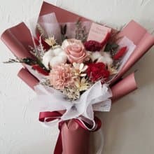 母親節∣永生花+乾燥花∣豆沙紅 雲霧粉∣永生花束∣康乃馨盆花