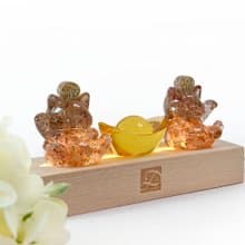 水晶 旺福貓+旺財貓 元寶燈座組 | 天然石擺飾 | 生日 情人節禮物