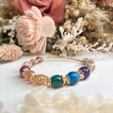 全脈輪提升 薔薇輝石 紫水晶 磷灰石 天然水晶手鏈