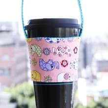 文青風環保手提袋~小象愛旅行 手工雙面 環保飲料袋 吸水 手搖杯 咖啡提袋 交換禮物