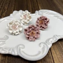 皮革八重櫻耳環│純銀耳針│耳勾│耳夾款式【花】