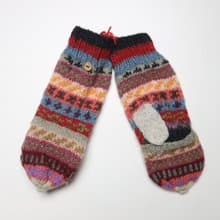 翻蓋手套費爾島民族圖騰配色純羊毛線手工編織搖粒絨內襯|北歐風