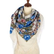 Pavlovo Posad Russian Shawl 100% Wool Scarf 125x125 cm Wrap Silk Fringe 555-4