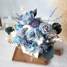 海藏設計| 帕塞瓦爾-永恆星空。灰藍永生盆花 永生花 乾燥花
