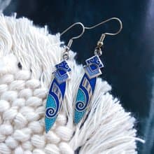 Vintage Jewelry 西洋古董飾品 景泰藍 圖騰藍底 耳勾 針式耳環