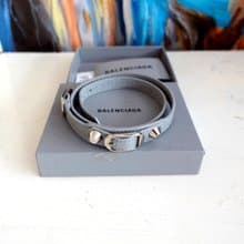 法國高級名牌Balenciaga 灰色皺真皮銀扣手帶 M碼 古著珠寶首飾