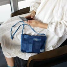 深淺藍染 Indigo手作植物染拼布拉鏈款 夏日斜背包零錢包