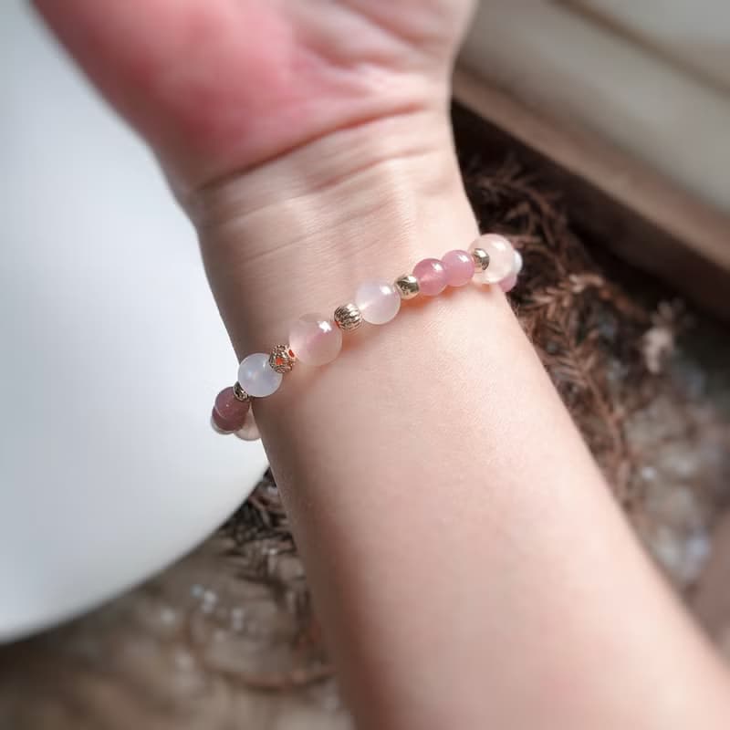 櫻花瑪瑙、馬粉、珍珠、月光石 天然石手鍊