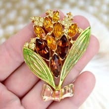 希臘神話女神風鍍金寶石花束胸針 貴婦淑女 日本高級古著珠寶首飾