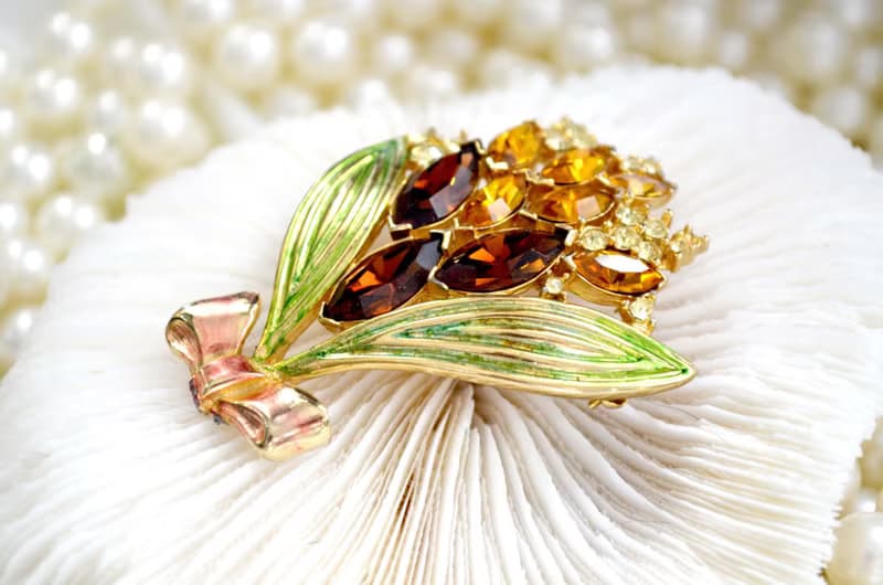 希臘神話女神風鍍金寶石花束胸針 貴婦淑女 日本高級古著珠寶首飾