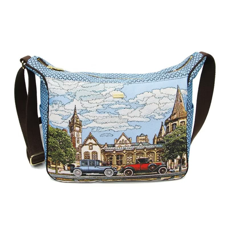 斜背包 貓耳 / 防潑水 平織緹花 復古汽車