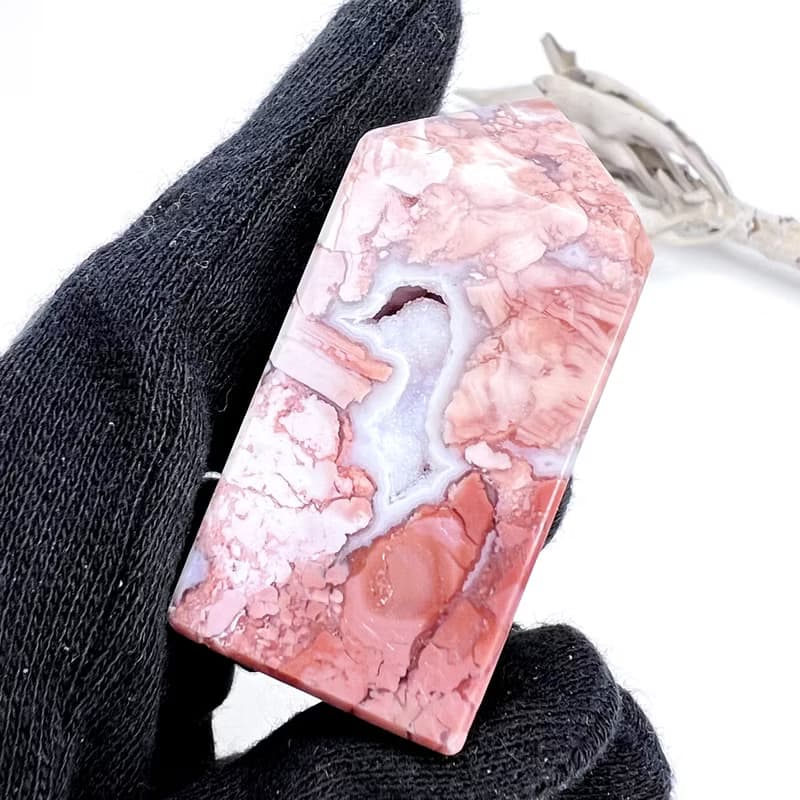 藍紋。柱子  一圖一物 平衡情緒 療癒  l 粉藍紋瑪瑙柱 有晶洞 l