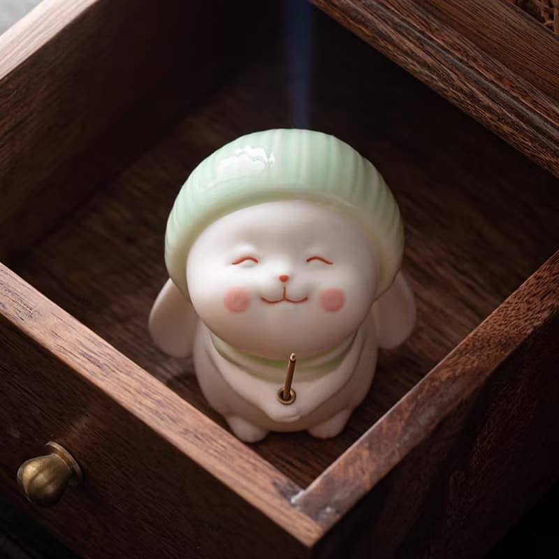 【聖誕節禮物】陶瓷祈福萌兔香插+花調天然線香 香立座 朋友禮物