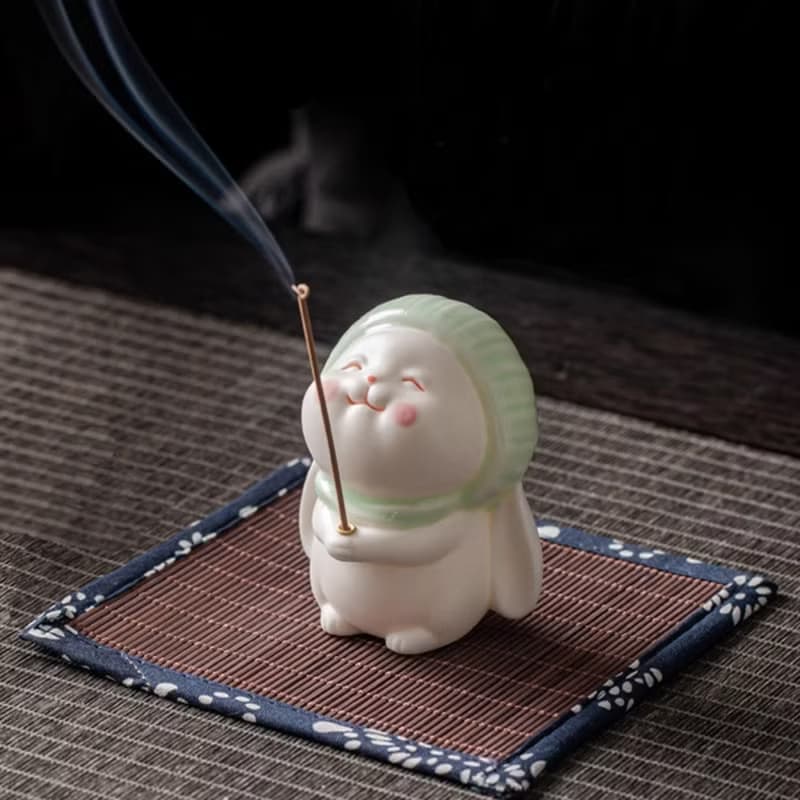 【聖誕節禮物】陶瓷祈福萌兔香插+花調天然線香 香立座 朋友禮物