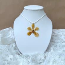 Yellow mokara orchid necklace with white wax string necklace