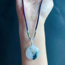 天然緬甸玉翡翠 綠底飄蘭花 平安扣 項鍊 禮物 長輩禮 生日