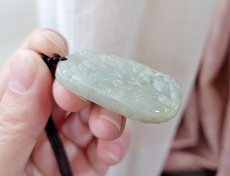 【親翠】天然翡翠 冰睛老種詩畫山水意境山水牌項鍊 有山有水有靠