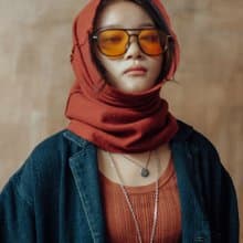 磚紅色 53%羊毛+47%棉 蘇格蘭羊毛刺子繡手工 純色羊毛圍脖