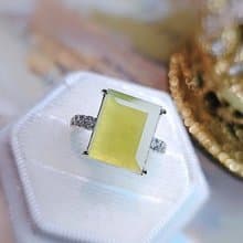 輕鬆招財|馬卡龍無燒冰玻亮黃翡無事牌|緬甸A貨翡翠純銀蕾絲戒指