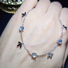 |藍剛女神|A貨翡翠冰玻淡藍剛蛋面5mm純銀鍍18k愛心款手鏈