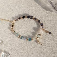 人間青醒。堇青石 海水藍寶 月光石 14K包金 水晶礦石設計手鍊