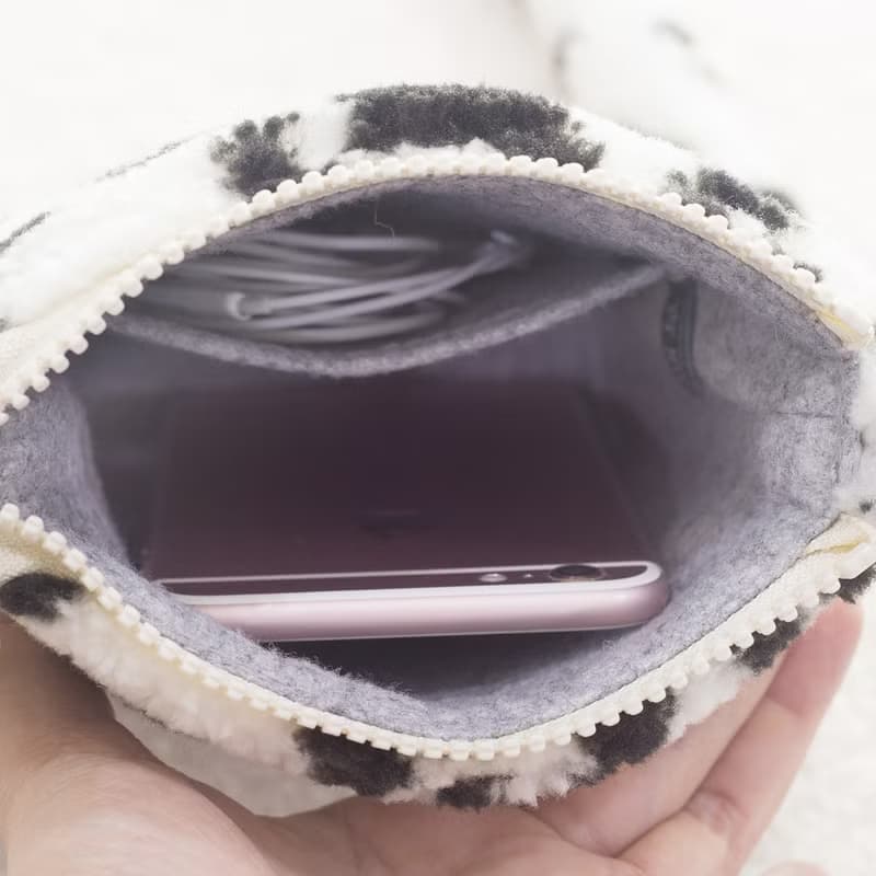 黑白圈圈豹紋羊羔絨 輕便手機包 聖誕交換禮物包裝