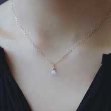 透明感迷你小圓水滴切割 月光石 14Kgf 包金項鍊 鎖骨鍊 疊搭混搭