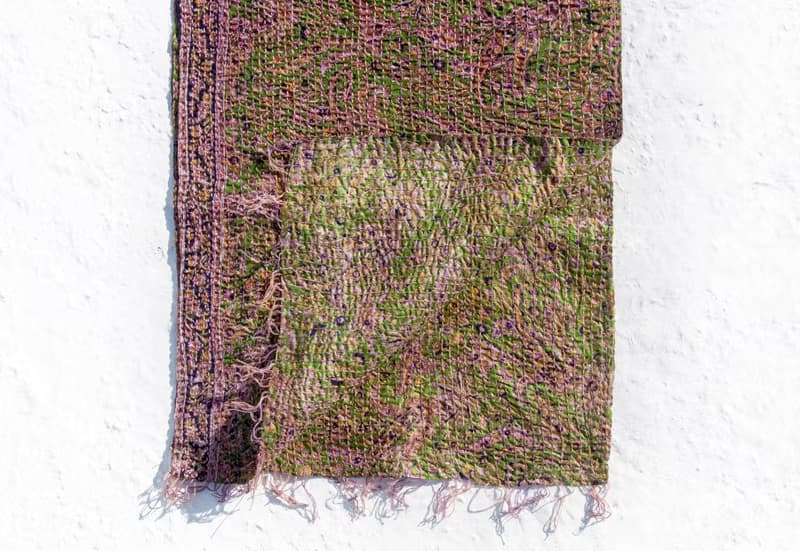 情人節禮物 生日禮物 母親節禮物 限量一件 手縫紗麗布絲巾 / 刺繡絲巾 / 絲綢刺繡圍巾 / 手縫紗麗線絲巾 / 印度絲綢刺繡圍巾 - 綠色田園花草森林系圖騰