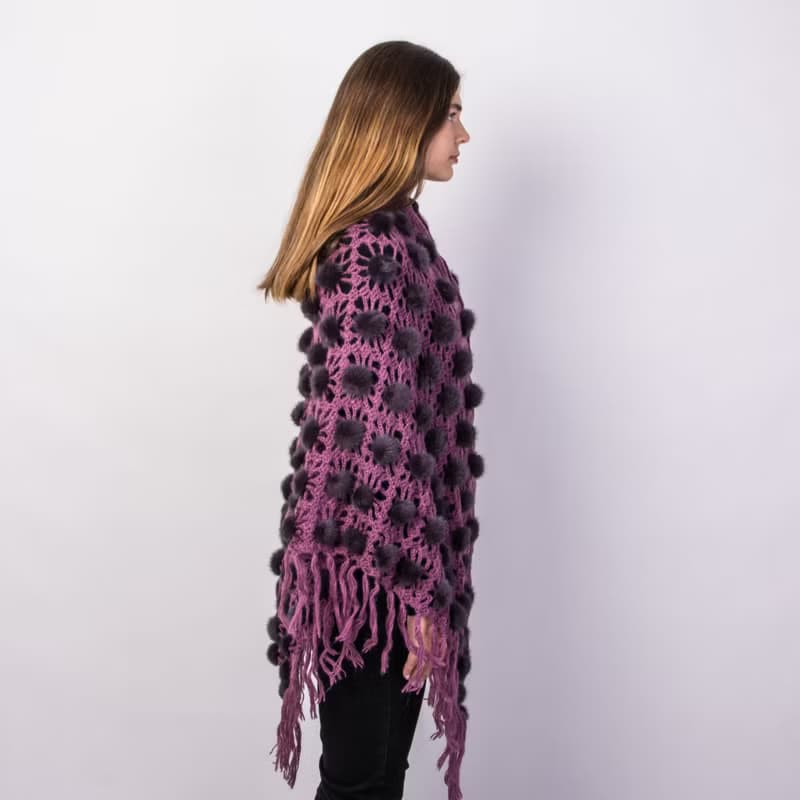 Women's Fur Cape Knit Shawl Mink Scarf Winter Fur Wrap Real Mink Fur Cape