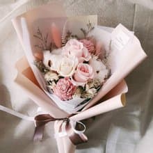 情人節|永生花+乾燥花│粉白玫瑰永生花花束│乾燥花│