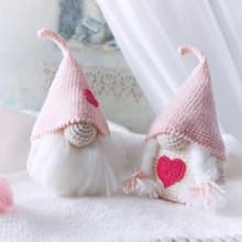 Couple Pink Valentine Gnomes, Stuffed Doll Ornament, Scandinavian Gnome
