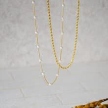 黃銅珍珠鎖骨鍊雙鍊混搭