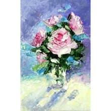 Flower Bouquet Original Art, Pink Roses Painting, Small Wall Art, Floral Artwork