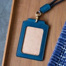 植物鞣手工皮革證件套 附頸繩 海洋藍 id card holder