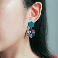 bi juicy//夏日西瓜圖案軍藍色手工軟陶耳環