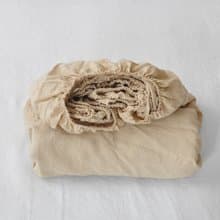 Beige linen fitted sheet / Softened linen bed sheet / Deep pocket