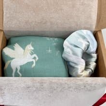 新年禮物 棉柔蒲公英獨角獸長絲巾和小甜甜圈髮圈禮盒