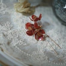 尋梅  花球垂墜式水晶花樹脂 單邊耳夾