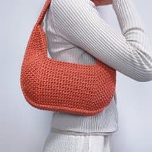 手工鉤織Juno腋下半月包手袋單肩包橙紅色針織鈎織編織手作袋