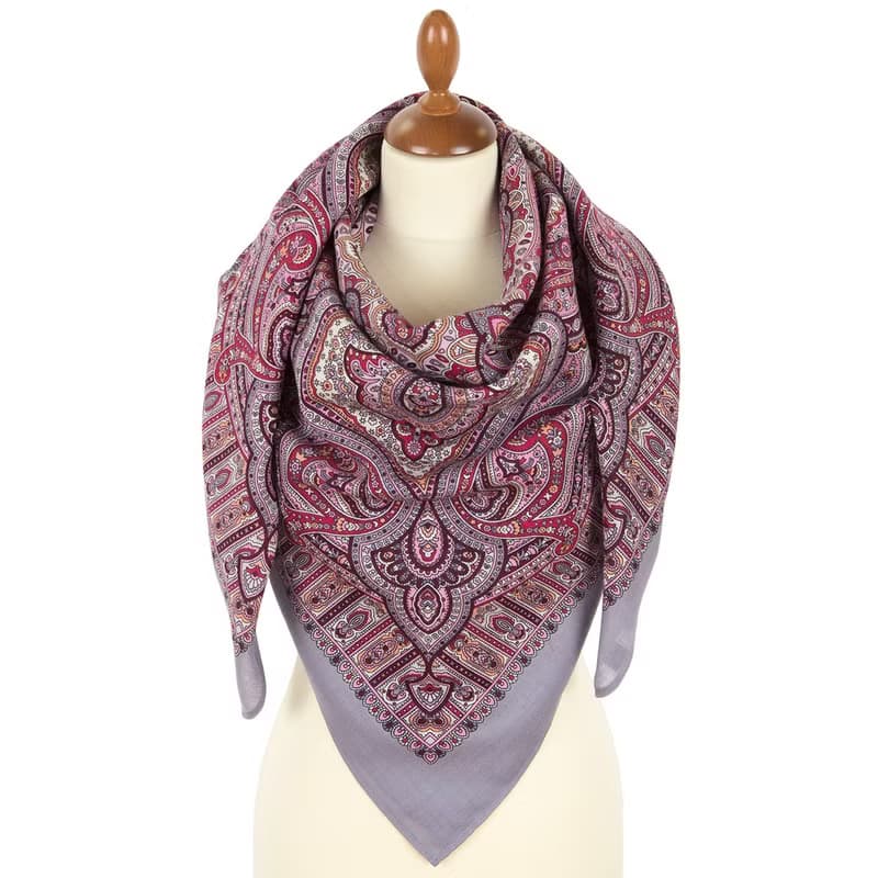 Original Pavlovo Posad Russian Shawl 100% Wool Woolen Scarf 125x125 cm 2044-3 N