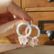 春天小花環 櫻花 花束 耳環耳針耳夾 鍍金 生日禮物