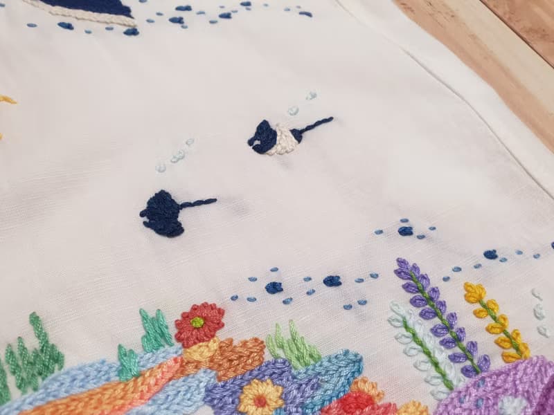 手繡裙 棉布 花卉 兔子 蘑菇 雲朵 彩虹
