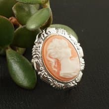 White Pink Lady Girl Cameo Large Oval Silver Adjustable Ring Woman Jewelry Gift