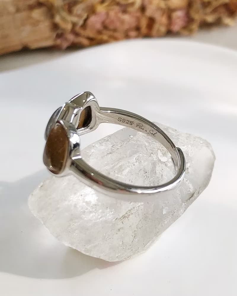 【虎眼石 白水晶 黃水晶】招財&事業穩定 戒指 | 925銀 天然水晶