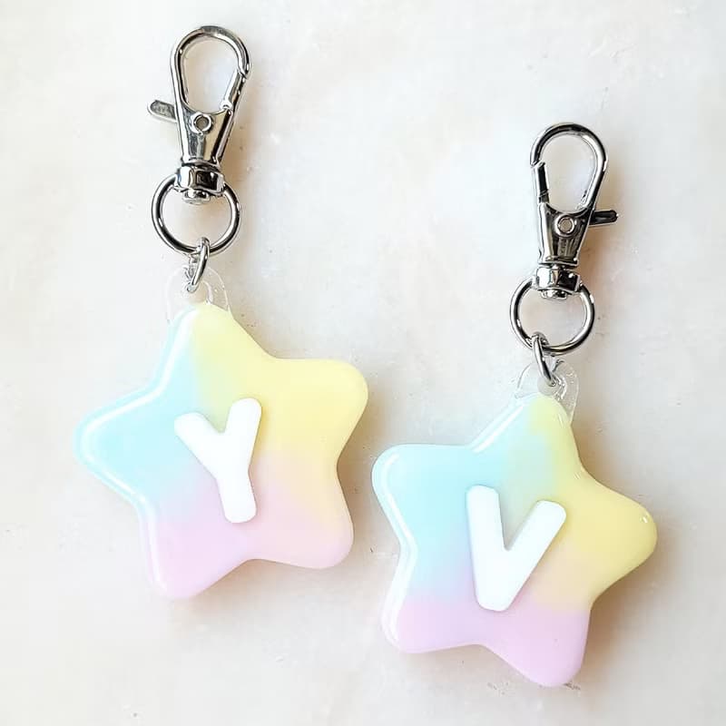 個人化 黃x藍x粉紅 星星字母鑰匙圈 自訂英文名字