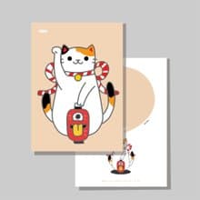 原創明信片/招財貓_小燈籠招財貓/原創插畫/貓咪/文創卡片
